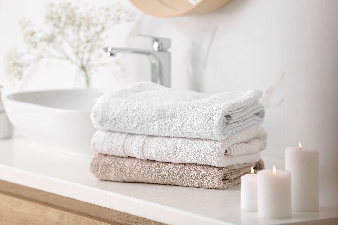 Towels on bathroom counter