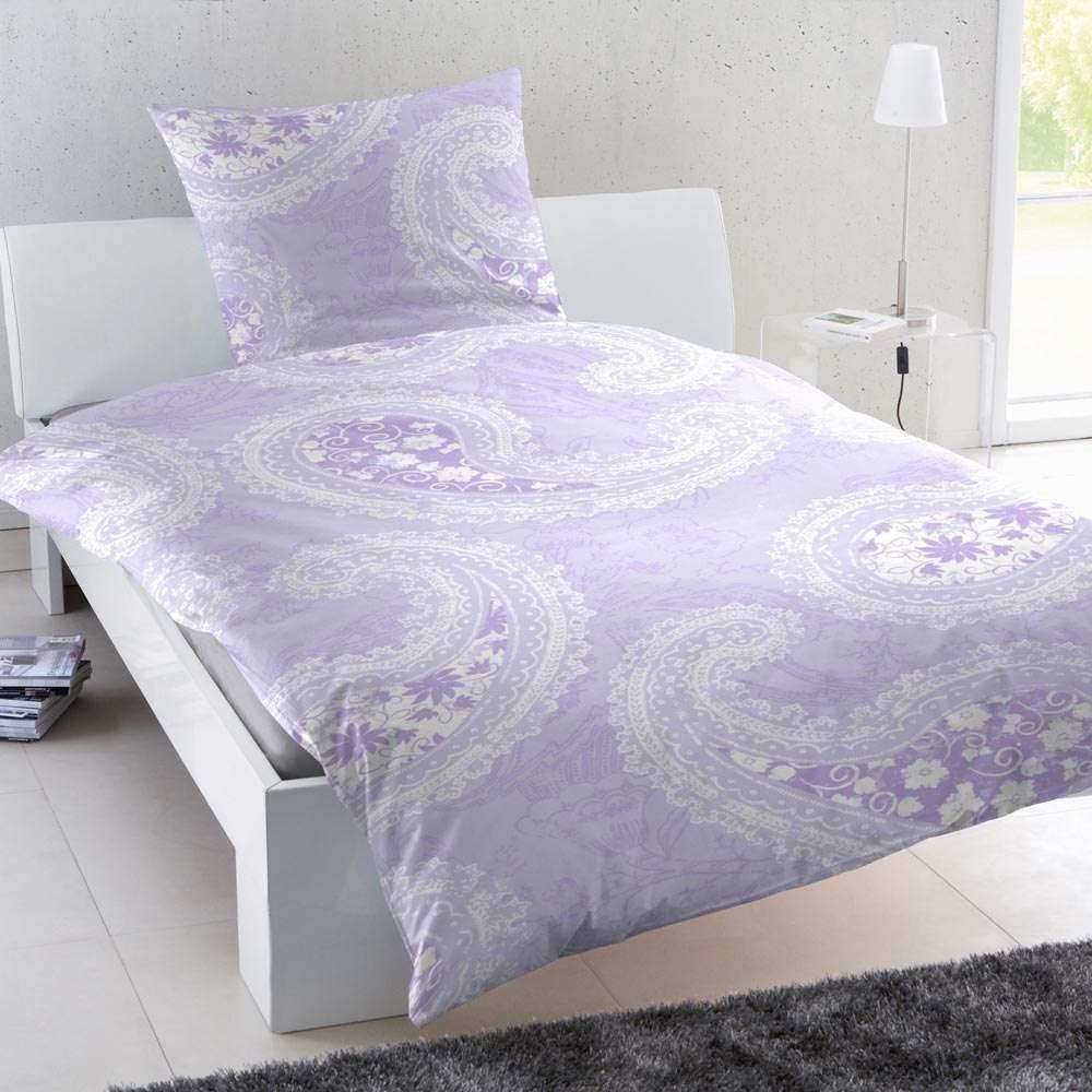 Sonderposten Renforcé Bettwäsche Violet Blumenmotiv 155x220 cm + 80x80 cm