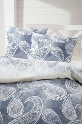 Hahn Mako-Satin Bettwäsche Paisley Muster Silber Anthrazit