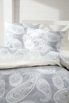 Hahn Mako-Satin Bettwäsche Paisley Muster Silber Anthrazit