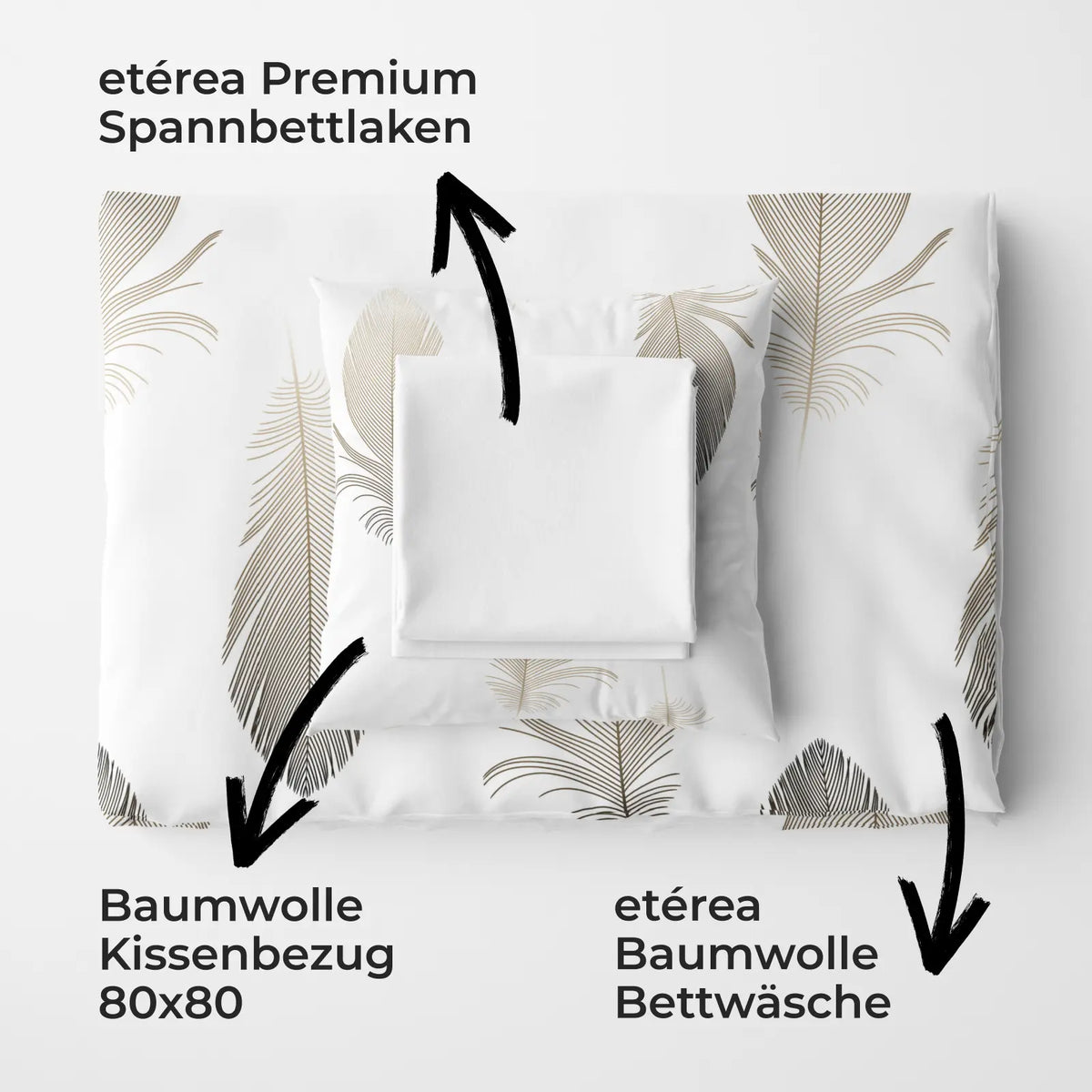 etérea Premium Bundle Federn Weiß Bettwäsche + Spannbettlaken