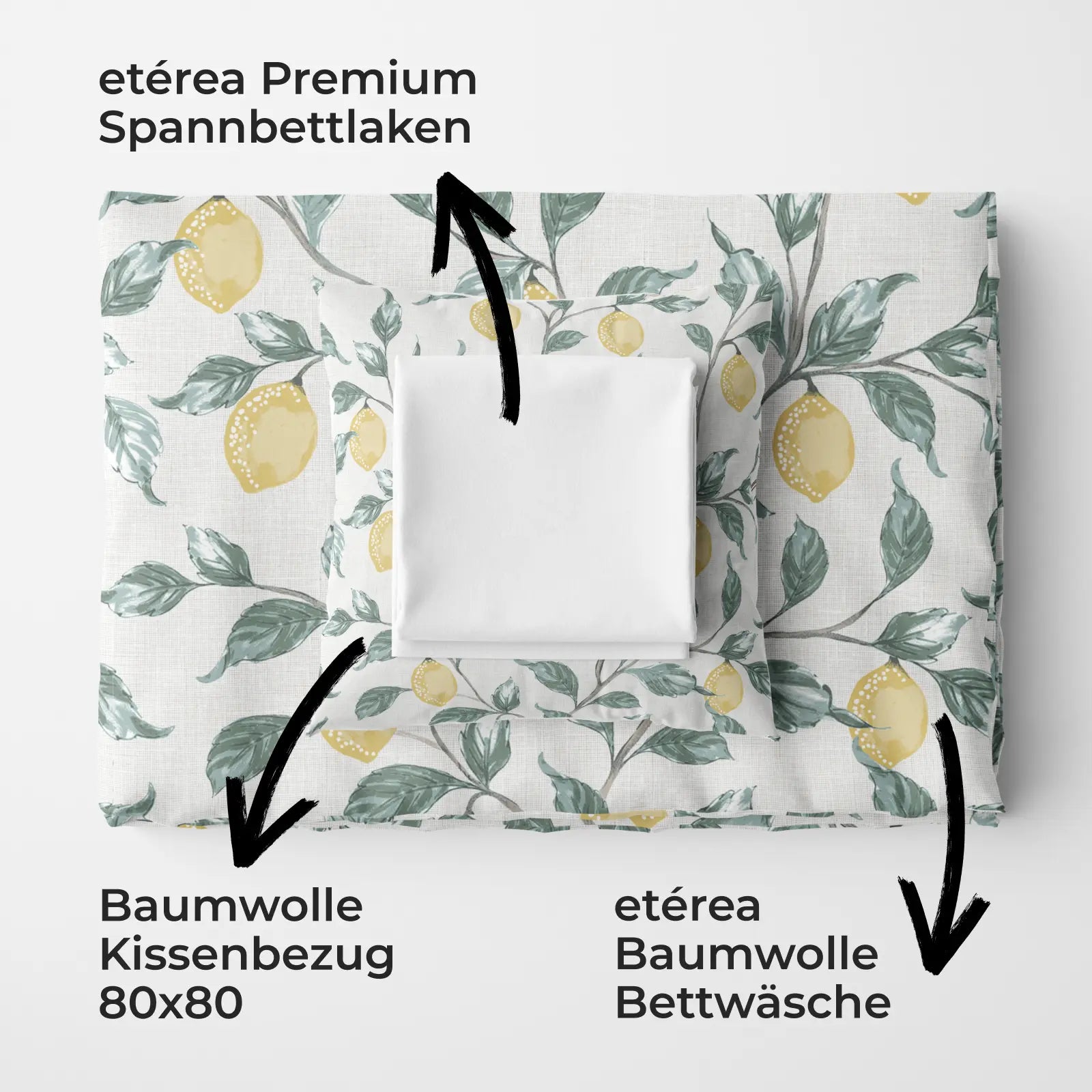 etérea Premium Bundle Lemon Weiß Bettwäsche + Spannbettlaken