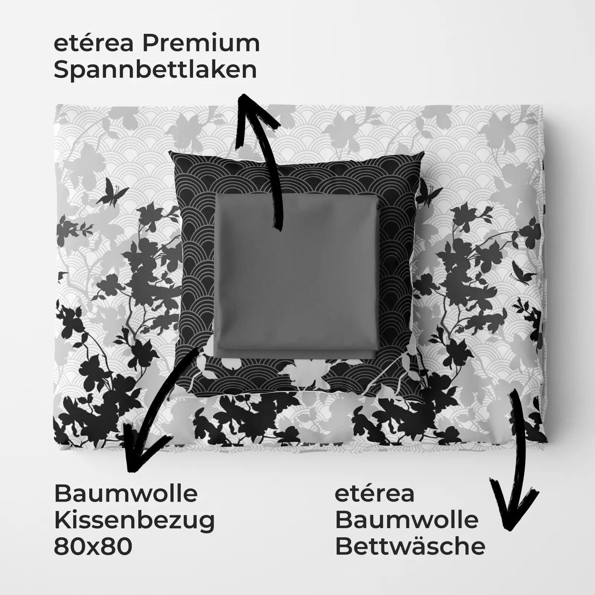 etérea Premium Bundle Osaka Grau  Bettwäsche + Spannbettlaken