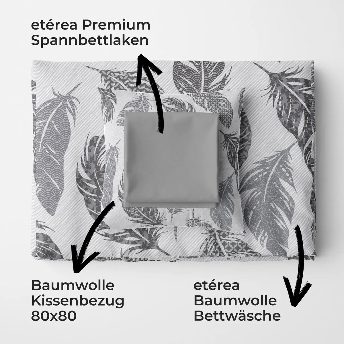 etérea Premium Bundle Philou Grau Bettwäsche + Spannbettlaken