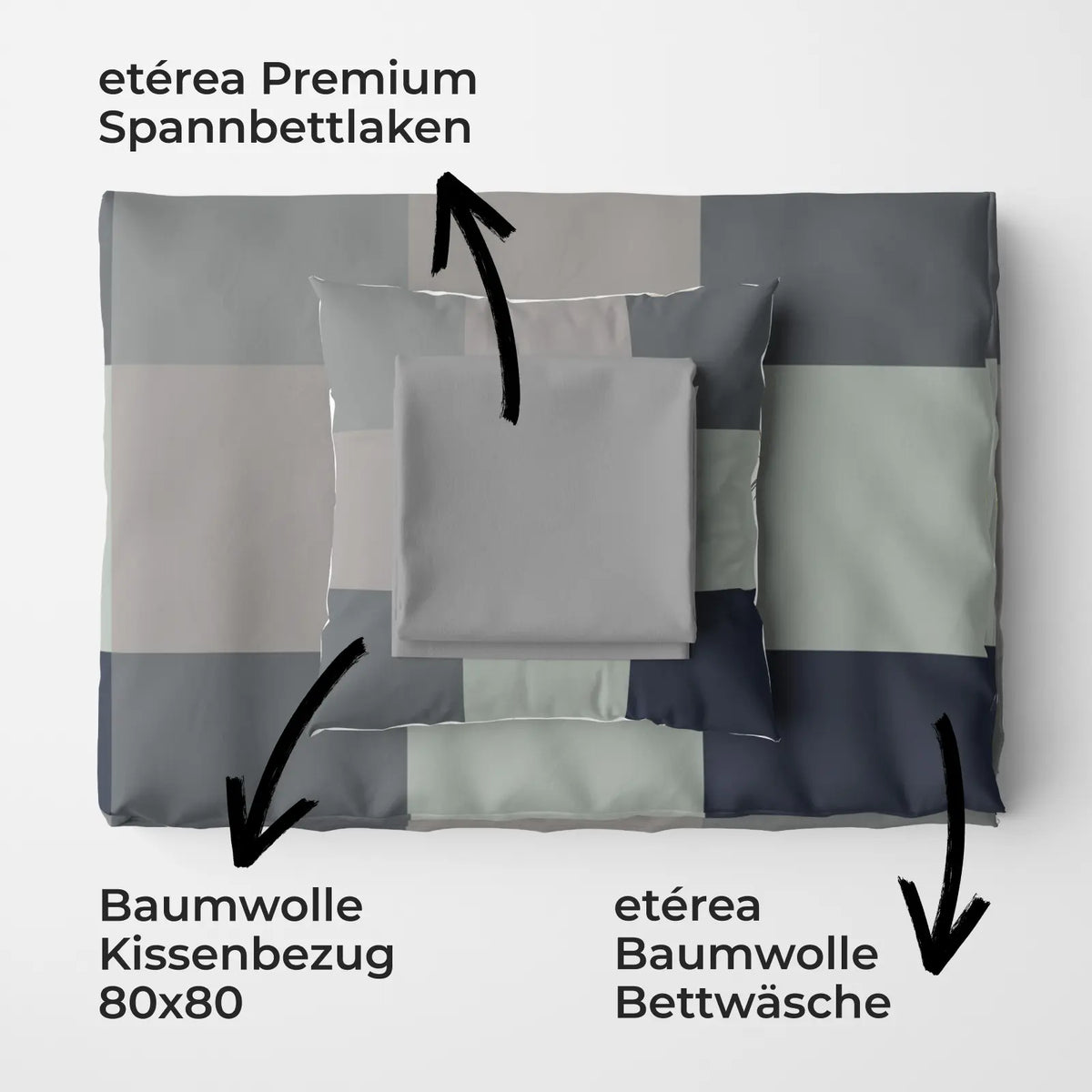 etérea Premium Bundle Rian Grau Bettwäsche + Spannbettlaken