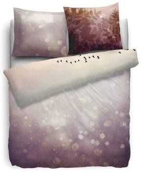 HnL Satin Bettwäsche Blätter Vögel Fairy Modern Rose 135x200 cm + 80x80 cm