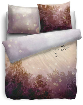 HnL Satin Bettwäsche Blätter Vögel Fairy Modern Rose 135x200 cm + 80x80 cm