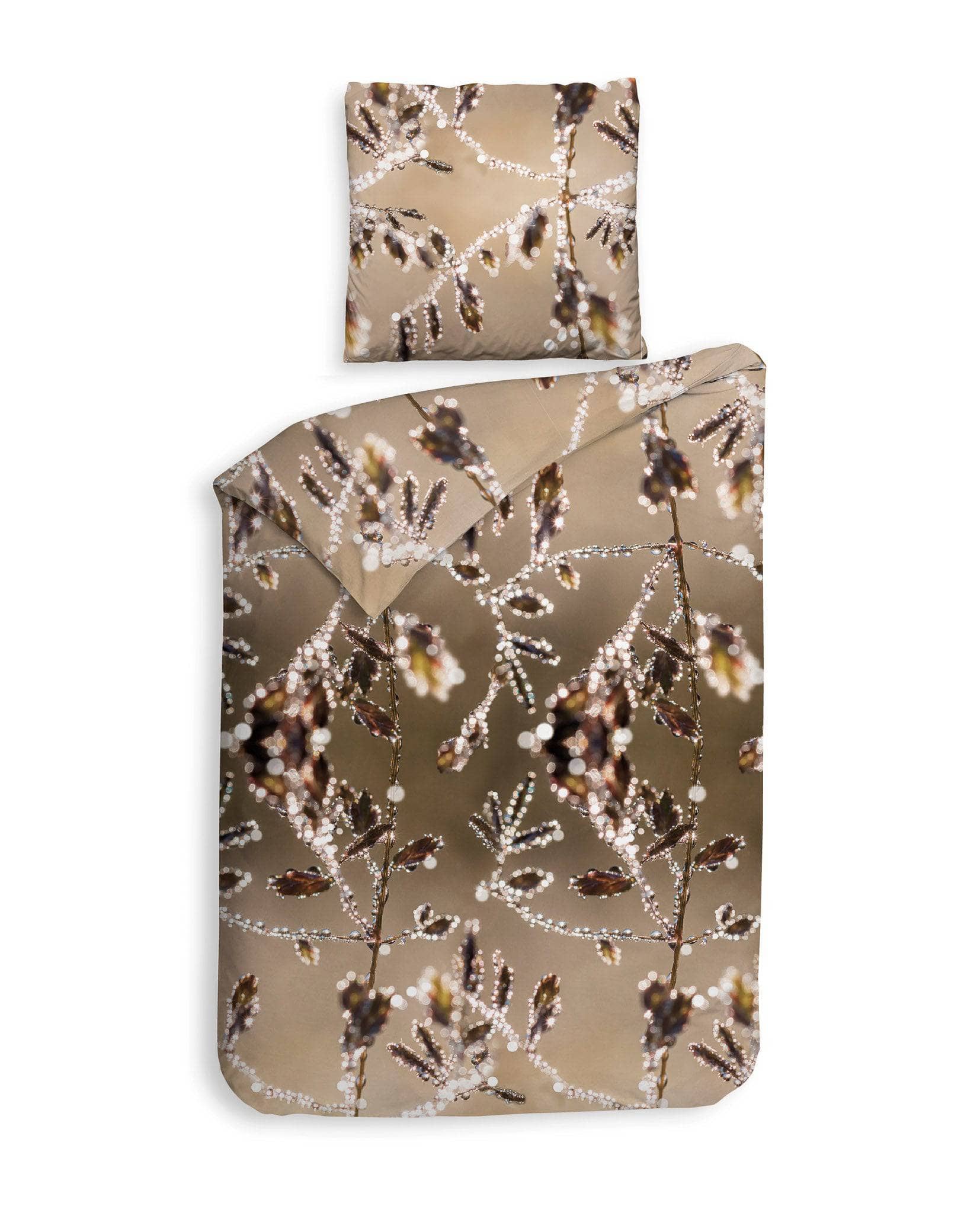 Heckett&Lane GOTS Flanell Bettwäsche Isabelle mit Blatt Motiv Taupe 135x200 cm + 80x80 cm