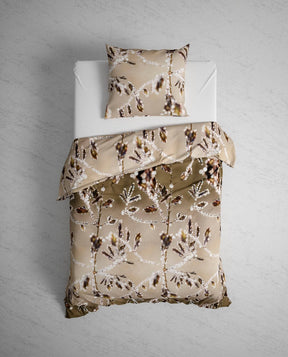 Heckett&Lane GOTS Flanell Bettwäsche Isabelle mit Blatt Motiv Taupe 135x200 cm + 80x80 cm