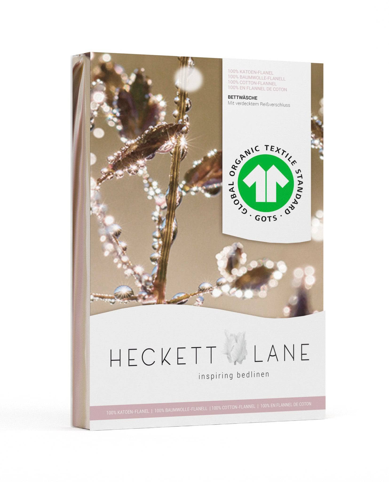 Heckett&Lane GOTS Flanell Bettwäsche Isabelle mit Blatt Motiv Taupe 135x200 cm + 80x80 cm