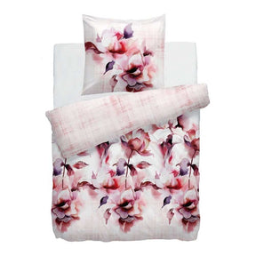 HnL Satin Bettwäsche Blumen Rosa Nature Polly Bunt 155x220 cm + 80x80 cm