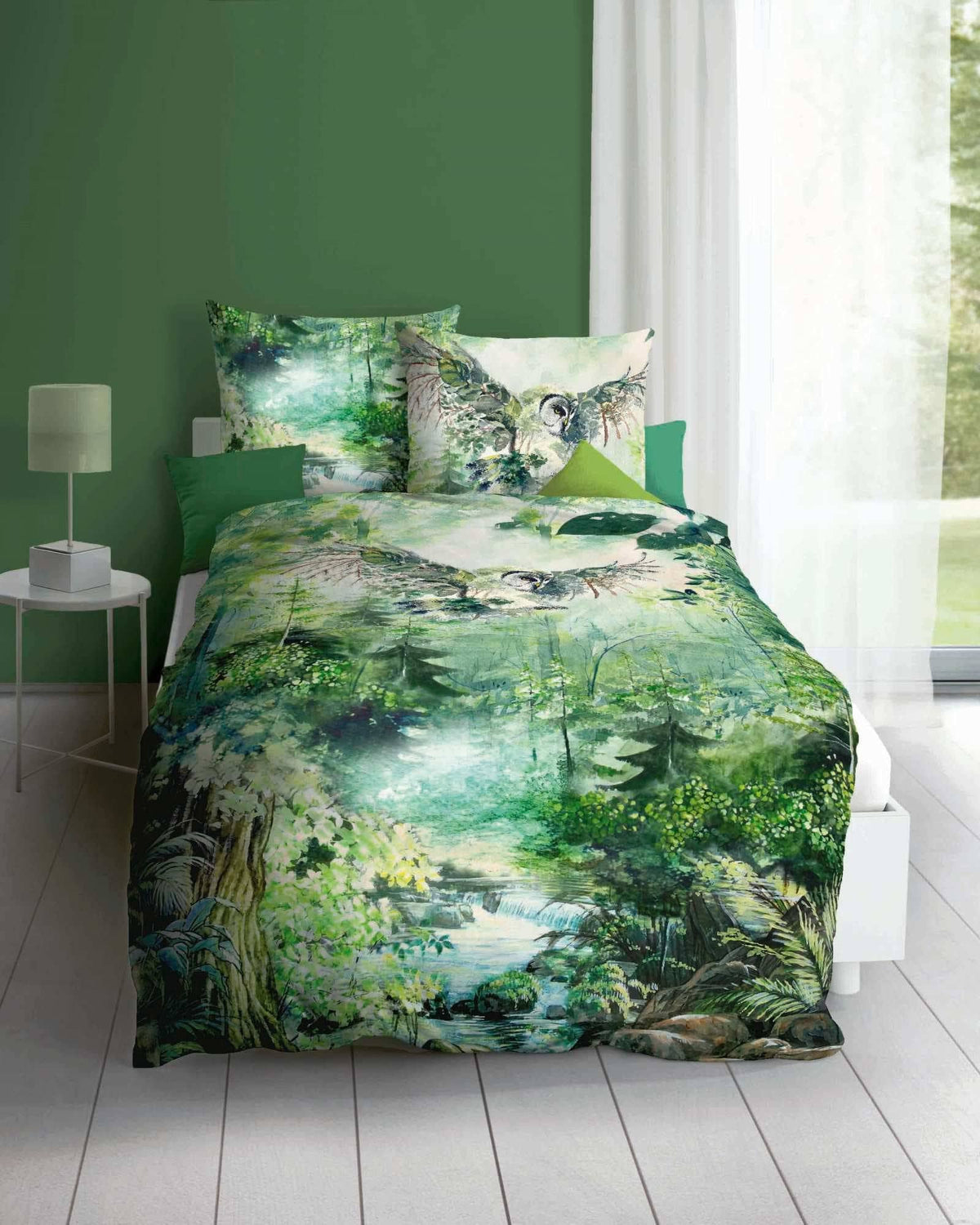 Kaeppel Mako Satin Bettwäsche Mystic Forest Grün 135x200 + 80x80 cm