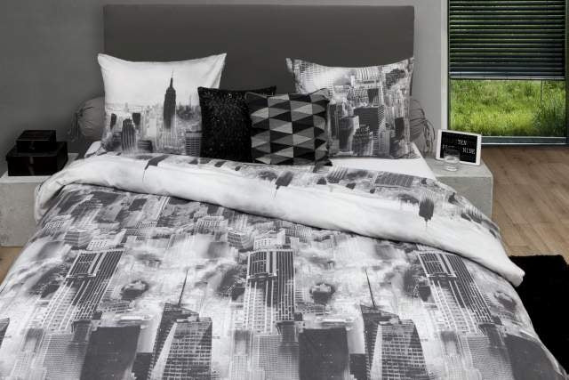 HnL Flanell Bettwäsche New York Grau Night Sky 135x200 cm + 80x80 cm