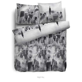 HnL Flanell Bettwäsche Night Sky New York Skyline Grau