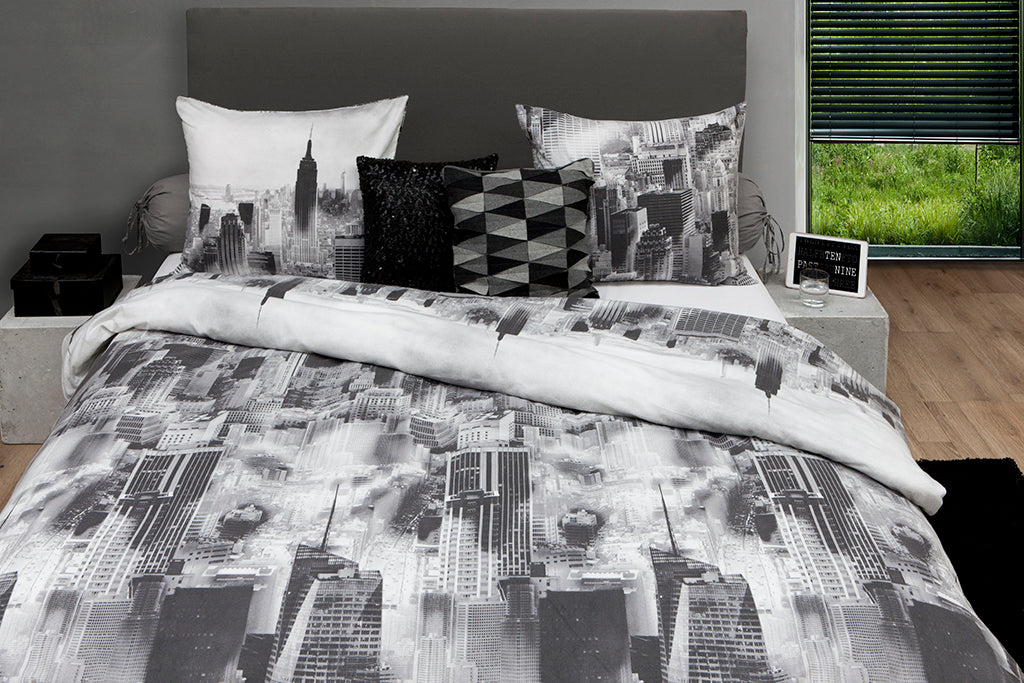 HnL Flanell Bettwäsche Night Sky New York Skyline Grau